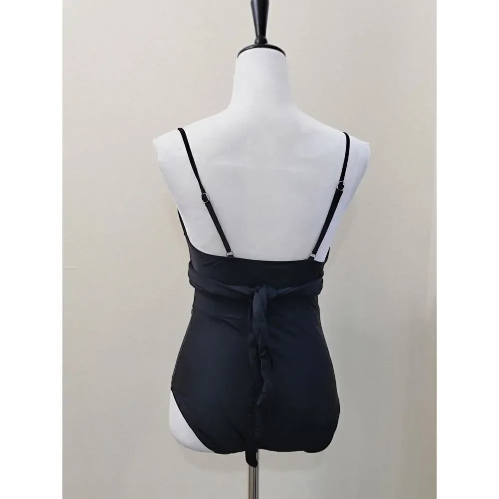 True Wrap Cut Out Bathing Suit V Neck Adjustable Straps Padded Back Tie Size M